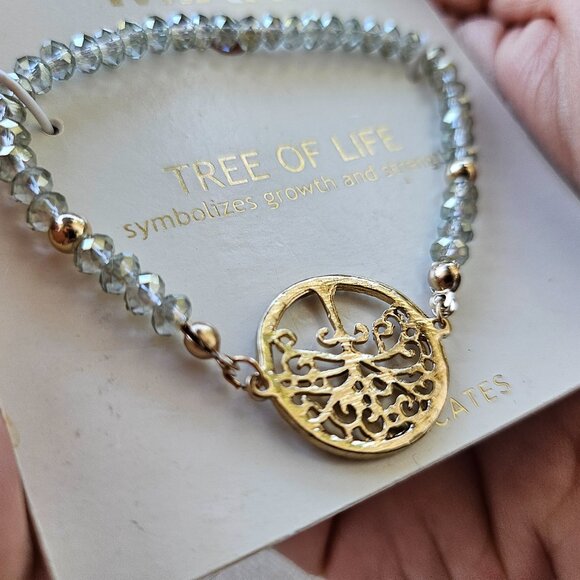 MIXIT Bracelet THE TREE OF LIFE Crystal Accent Gold Tone Stretched Wristband New - Picture 7 of 11